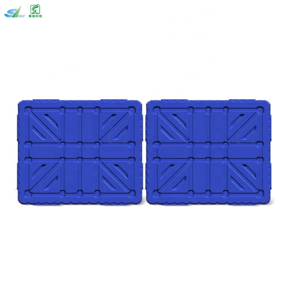 Shunlu Oboustranná 4cestná vstupní logistická paleta pro vyfukování s dutinami, modrá 1200x1000x150mm, dynamické zatížení 2 tuny, statické zatížení 6 tun