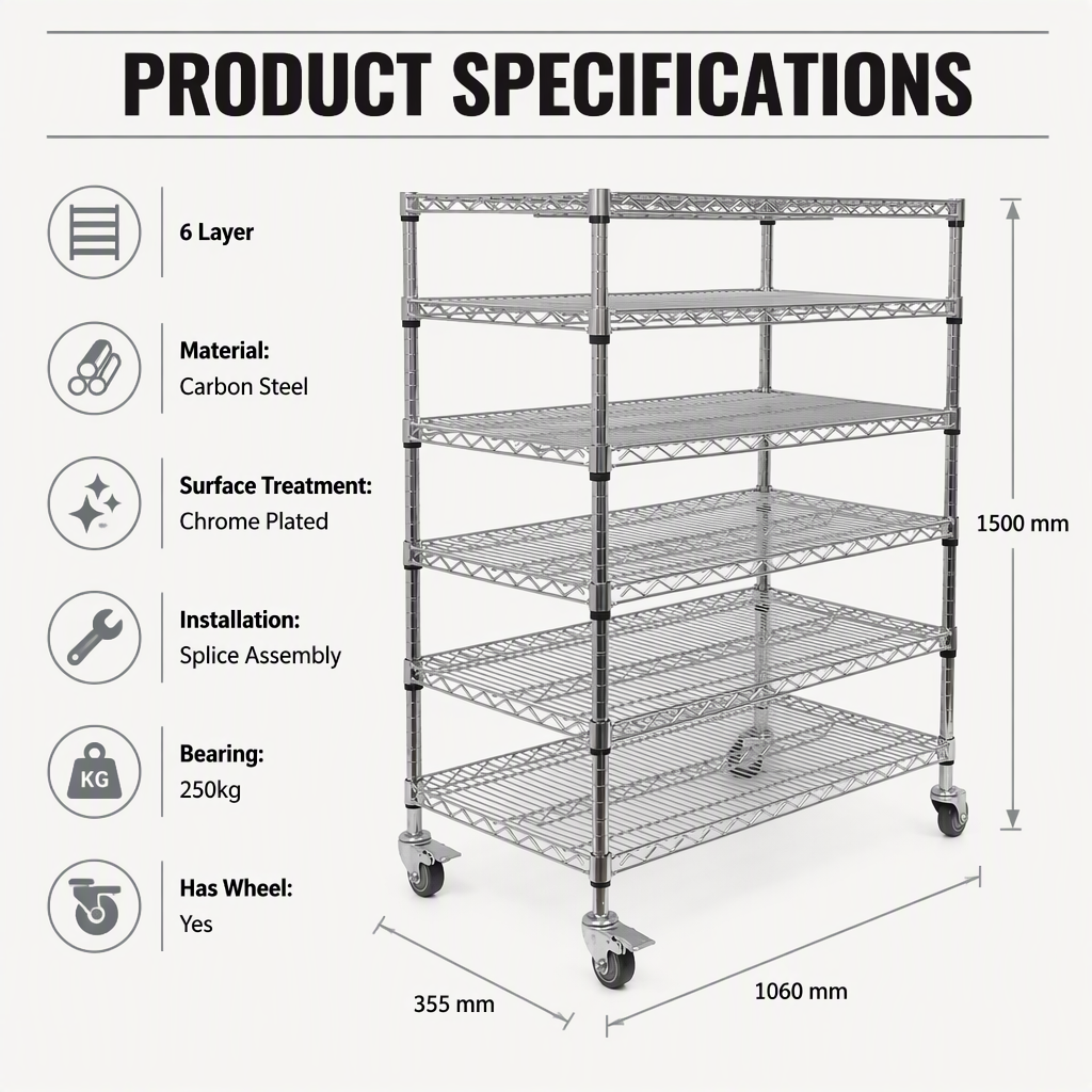 Heavy Duty Chrome Plated Wire Mesh Shelving Rack, Anti-Static ESD Multi-Layer Storage Shelves for Warehouse Industrial