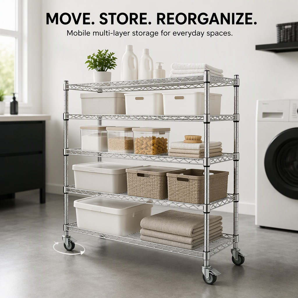 Heavy Duty Chrome Plated Wire Mesh Shelving Rack, Anti-Static ESD Multi-Layer Storage Shelves for Warehouse Industrial