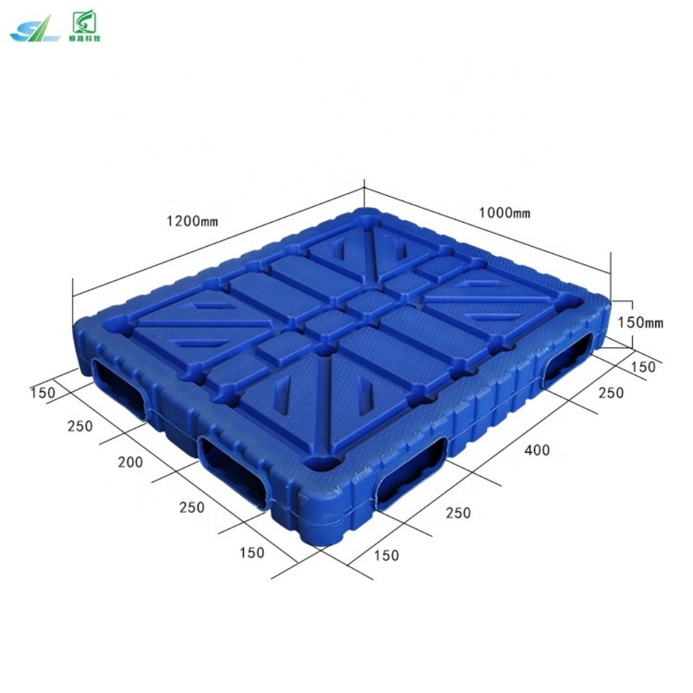 Shunlu Oboustranná 4cestná vstupní logistická paleta pro vyfukování s dutinami, modrá 1200x1000x150mm, dynamické zatížení 2 tuny, statické zatížení 6 tun