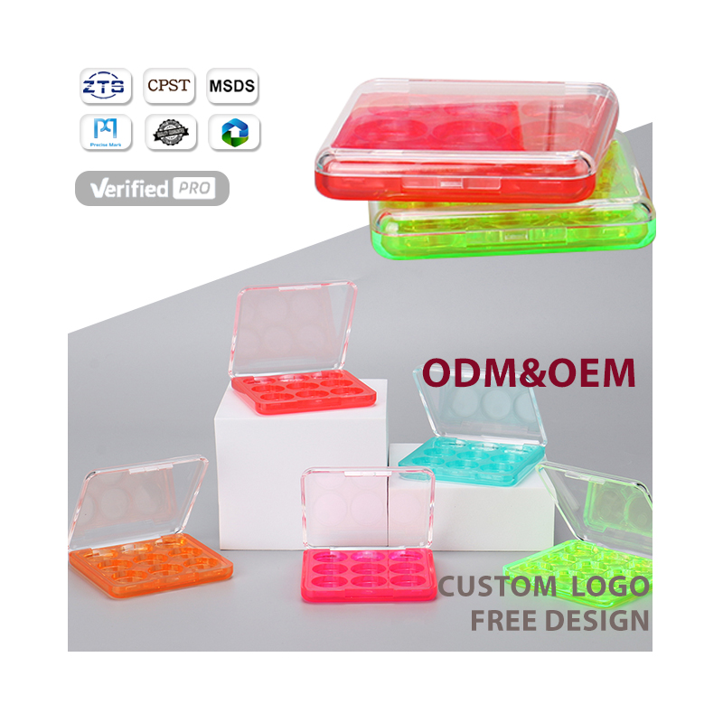 OEM/ODM Vlastní logo Transparentní 9barevné pigmentované oční stíny Prázdná paleta Luxusní pouzdro na balení pro make-up nástroje