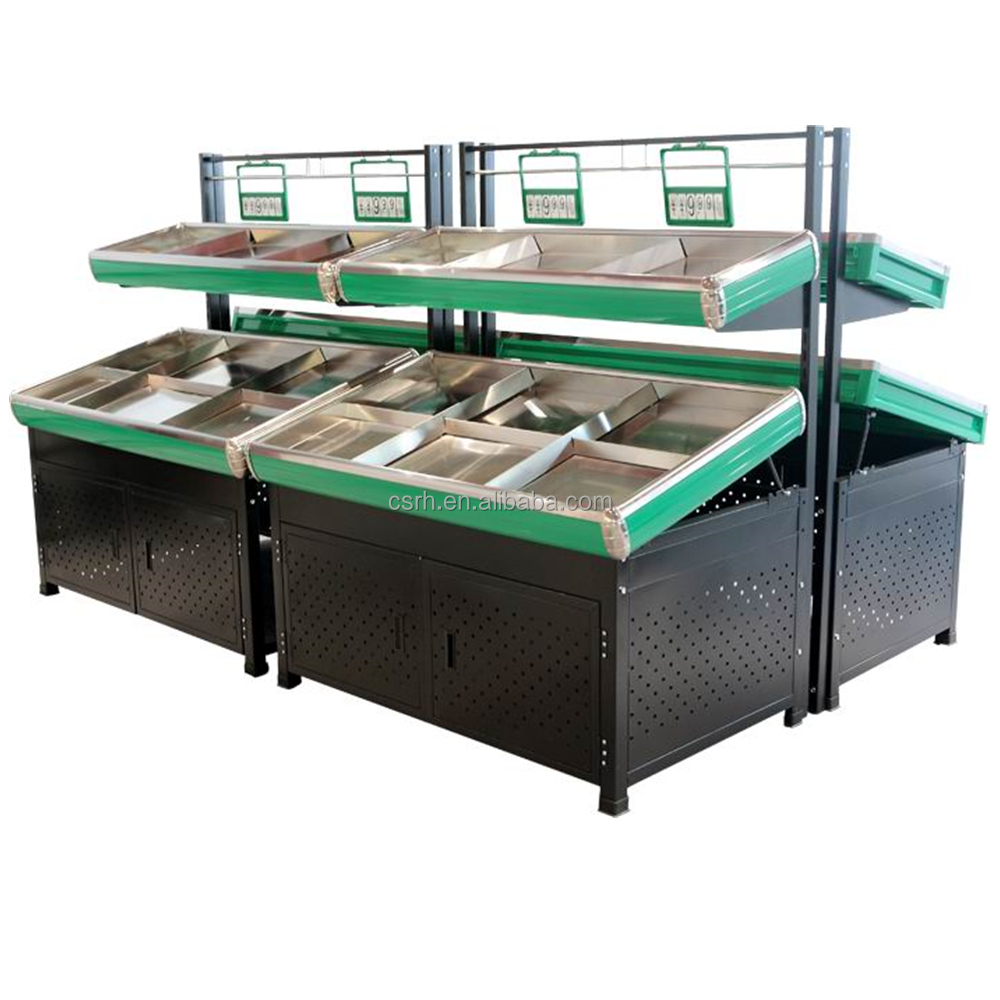 RH-VF-D02 1500*900*1800mm Supermarket Fruit Vegetable Display Rack Double Layer Vegetable Storage Rack