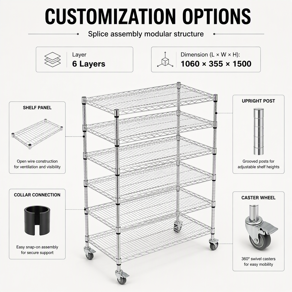 Heavy Duty Chrome Plated Wire Mesh Shelving Rack, Anti-Static ESD Multi-Layer Storage Shelves for Warehouse Industrial