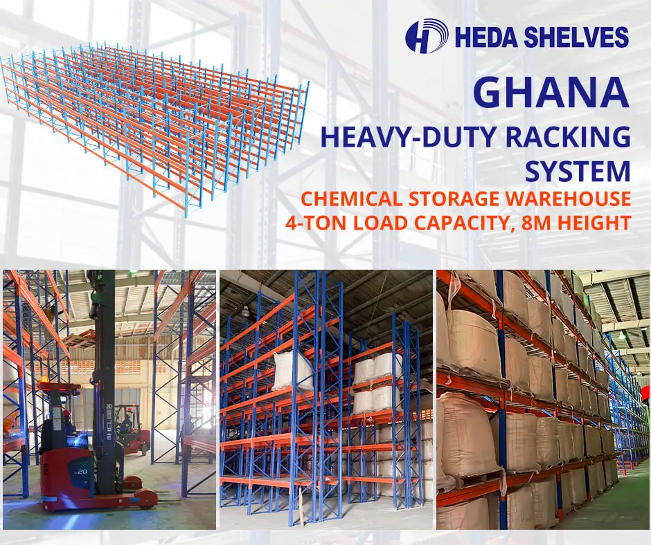 Těžké paletové regály pro sklad chemikálií – Ghana
