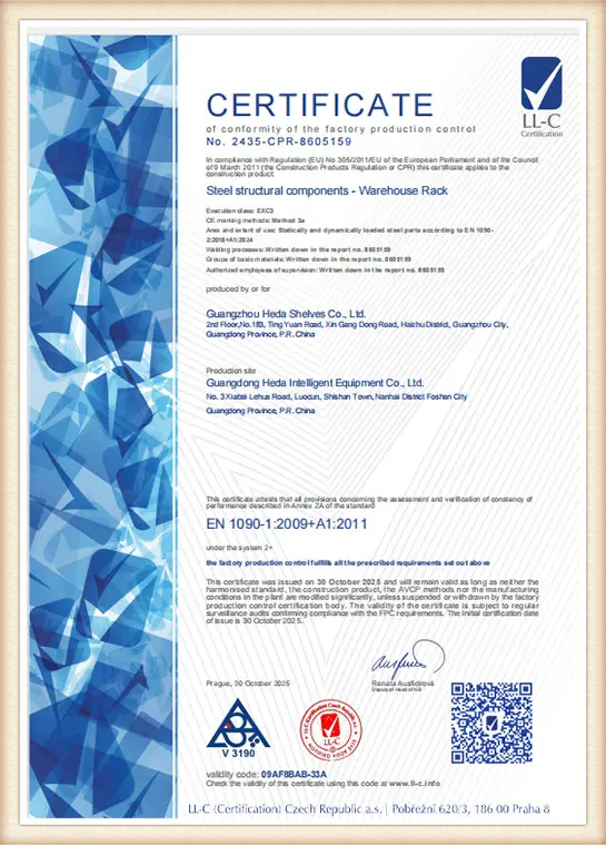 CE certifikace CPR pro paletové a skladové regály