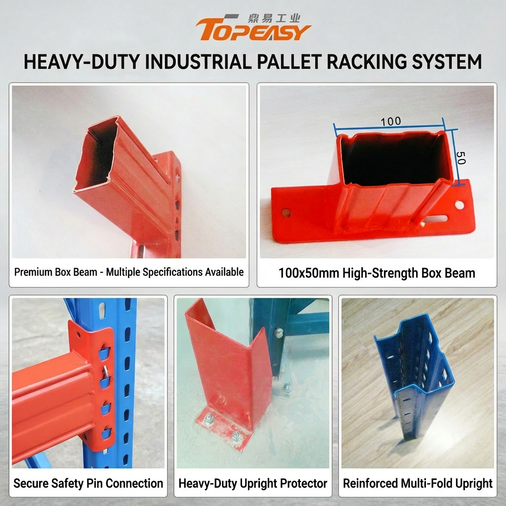 Topeasy Heavy Duty Steel Selective Paletový Regálový Systém s Dvojitou Hloubkou Výškově Nastavitelnou Modrooranžovou Pro Sklad