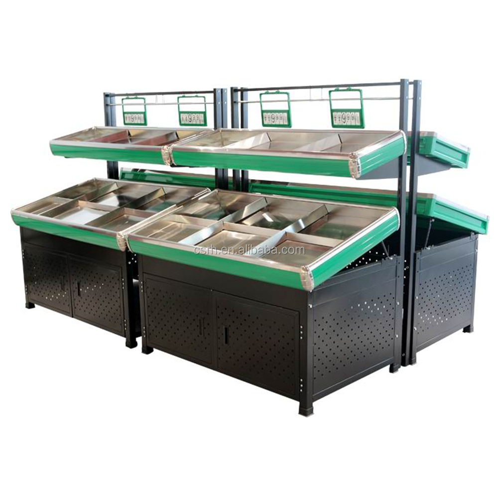 RH-VF-D02 1500*900*1800mm Supermarket Fruit Vegetable Display Rack Double Layer Vegetable Storage Rack