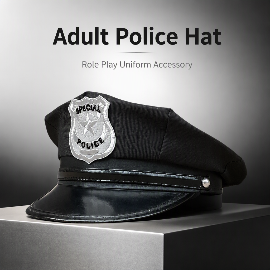 Policejní čepice pro dospělé, plochá kostýmní osmiboká uniformní rekvizita na cosplay, párty a Halloween, prodyšný polyester, unisex