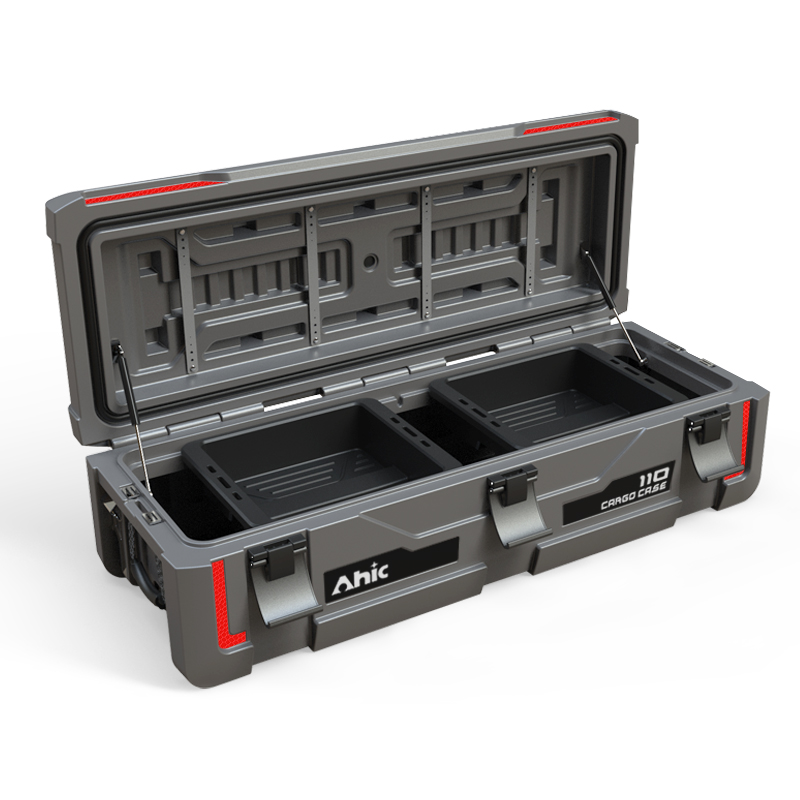 110L vysoce kvalitní odolný úložný box z HDPE skořepiny s vysokou nosností, pro přistání na pozemních komunikacích, vlastní logo, úložný box na nápravy