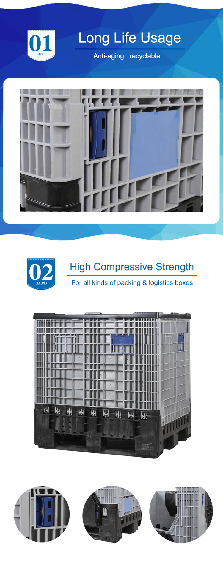 Plastic Pallet Bin Heavy Duty Stackable Container for Industrial Storage Warehouse and Material Handling